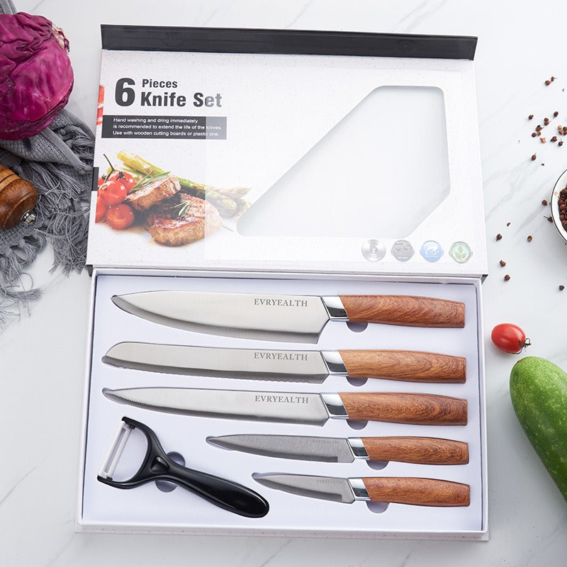 Set de 6 Couteaux — Manche Bois, Coffret Cadeau