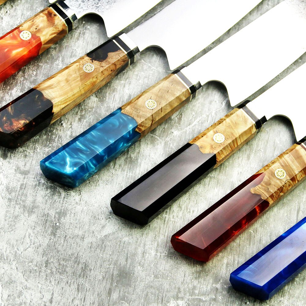 Couteau Kiritsuke Damas 67 Couches — Manche Bois Stabilisé