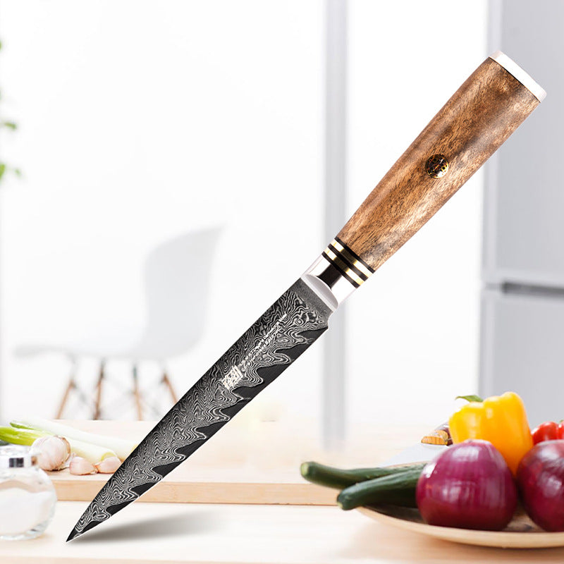Couteau d'Office Damas AUS10 — Manche Bois Veiné