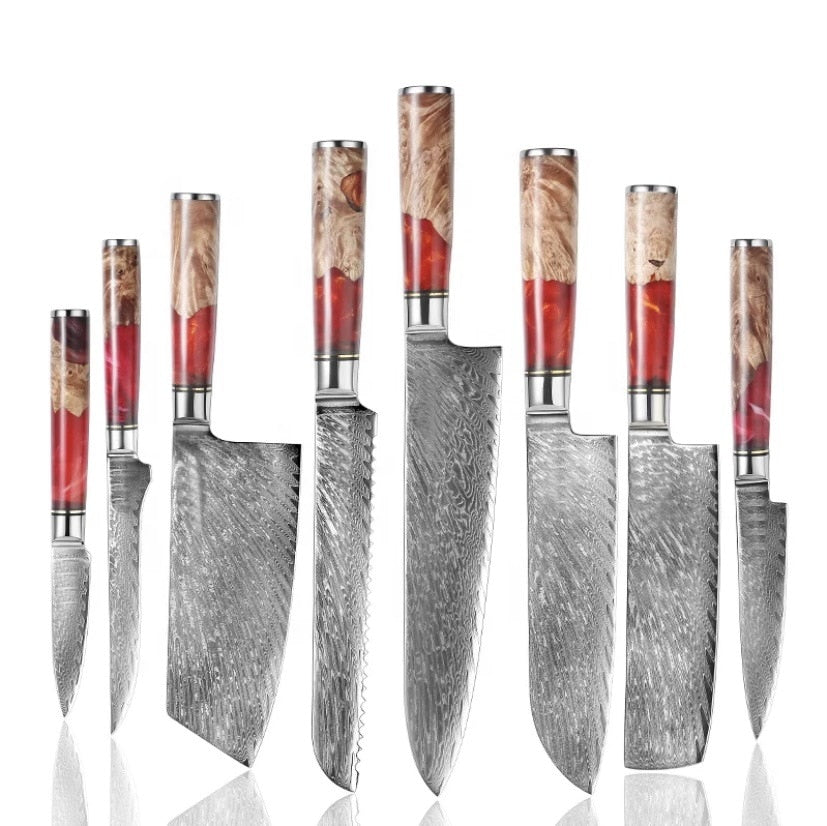Set de Couteaux VG10 — Manche Résine Rouge