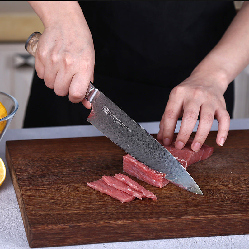 Couteau de Chef Damas AUS10 — Manche Bois Veiné