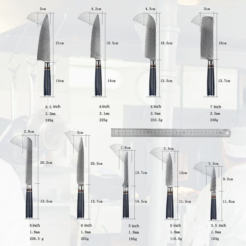 Set de 9 Couteaux Damas VG10 67 Couches — Collection Prestige