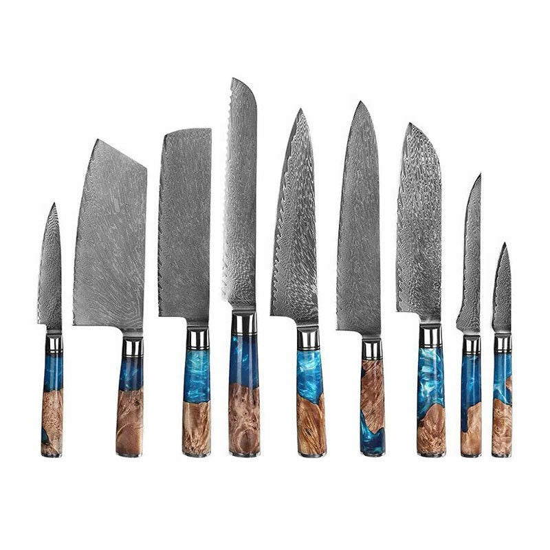 Set de 9 Couteaux Damas 67 Couches — Collection Chef