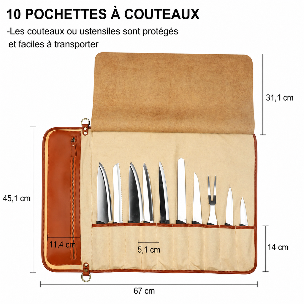 Étui de Transport pour Couteaux — 10 Compartiments