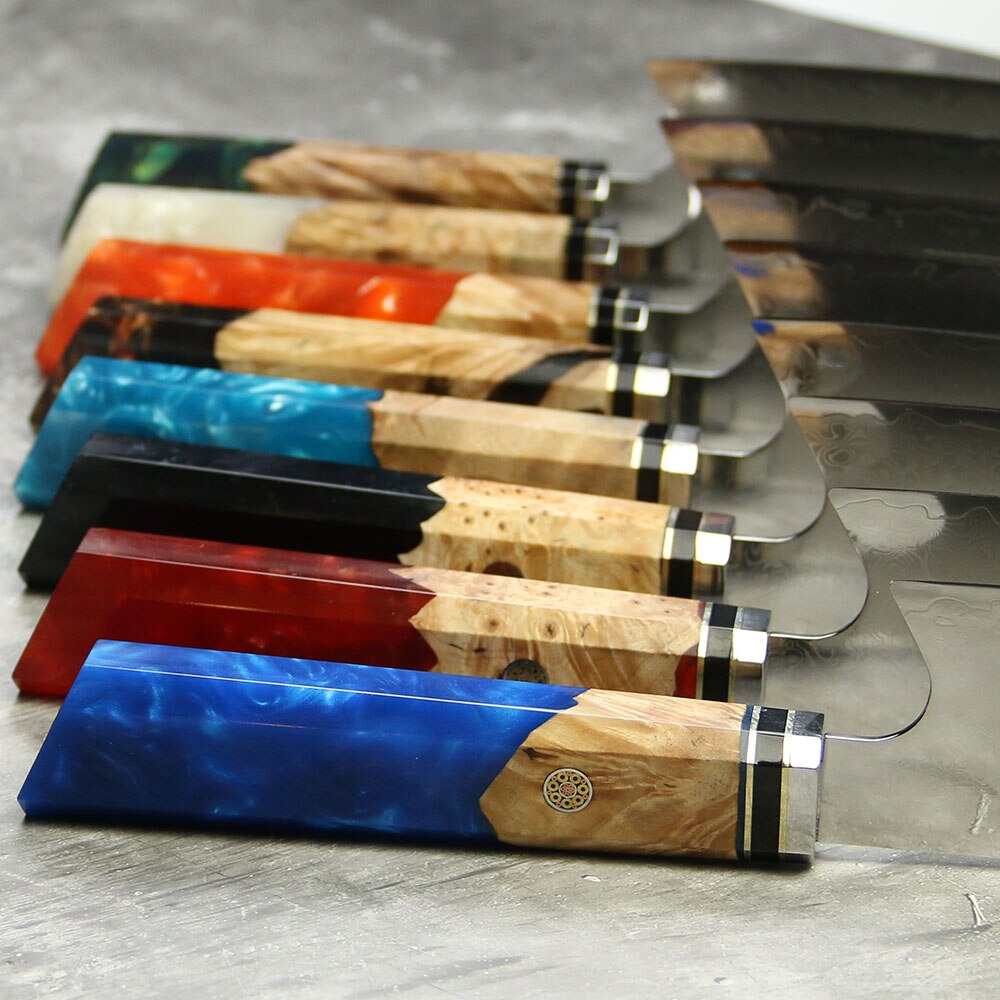 Couteau Kiritsuke Damas 67 Couches — Manche Bois Stabilisé