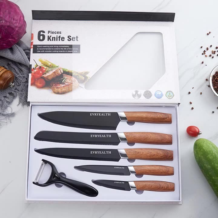 Set de 6 Couteaux — Manche Bois, Coffret Cadeau