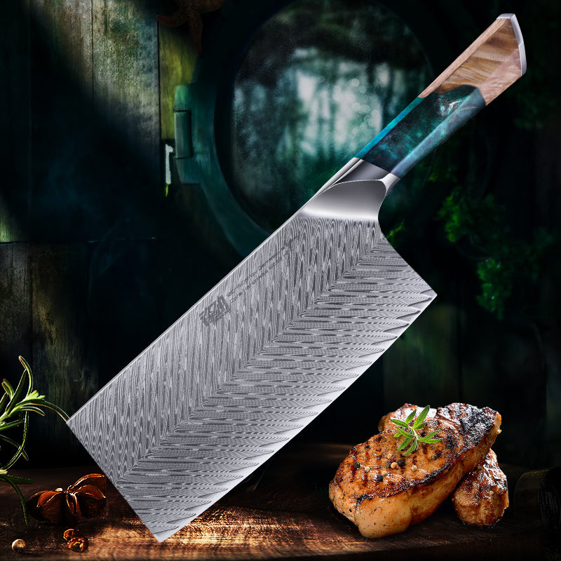 Couteau de Chef Damas — Manche Résine et Bois