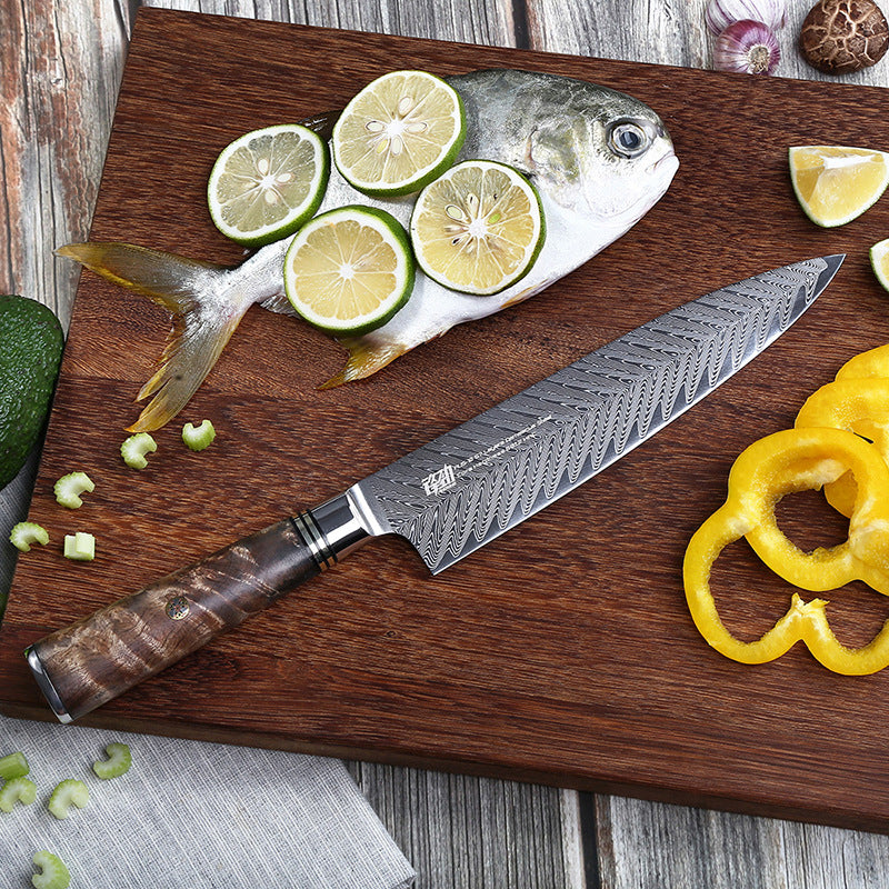 Couteau de Chef Damas AUS10 — Manche Bois Veiné