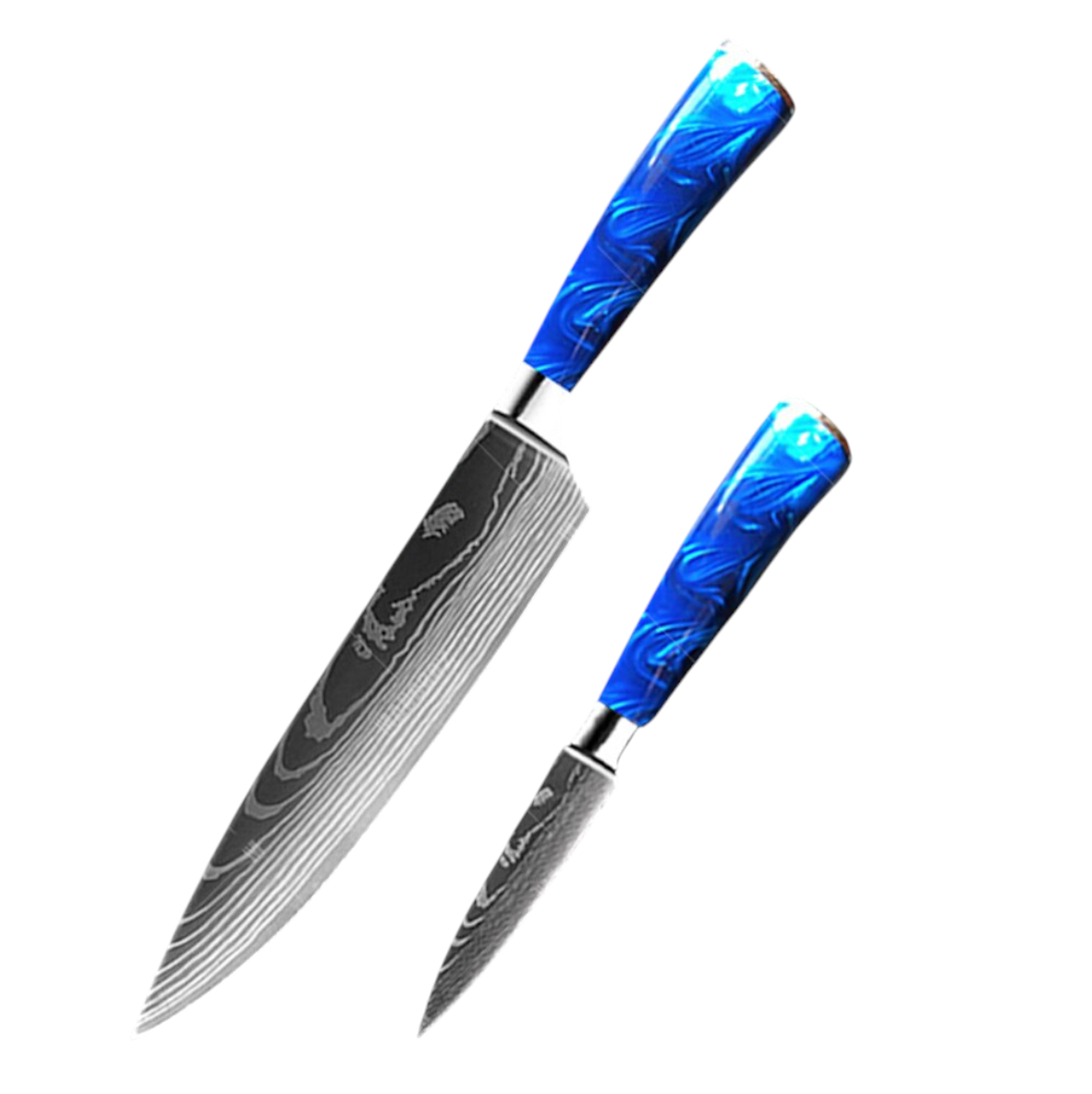 Set de Couteaux Damas — Manche Résine Bleu Océan