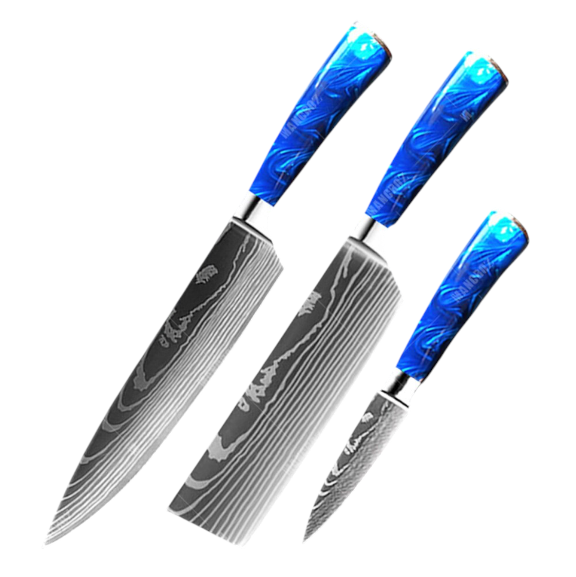 Set de Couteaux Damas — Manche Résine Bleu Océan