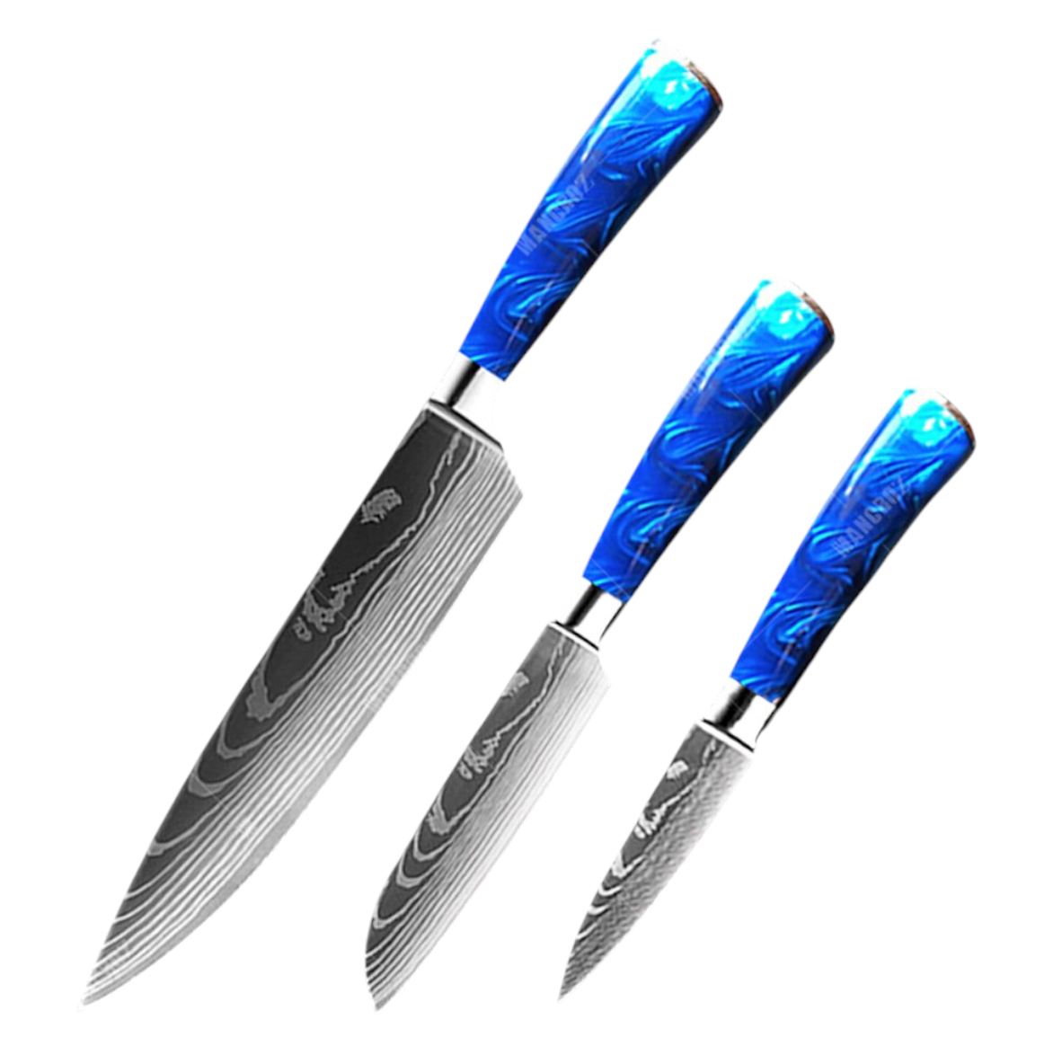Set de Couteaux Damas — Manche Résine Bleu Océan