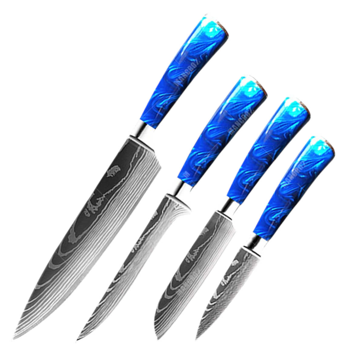 Set de Couteaux Damas — Manche Résine Bleu Océan