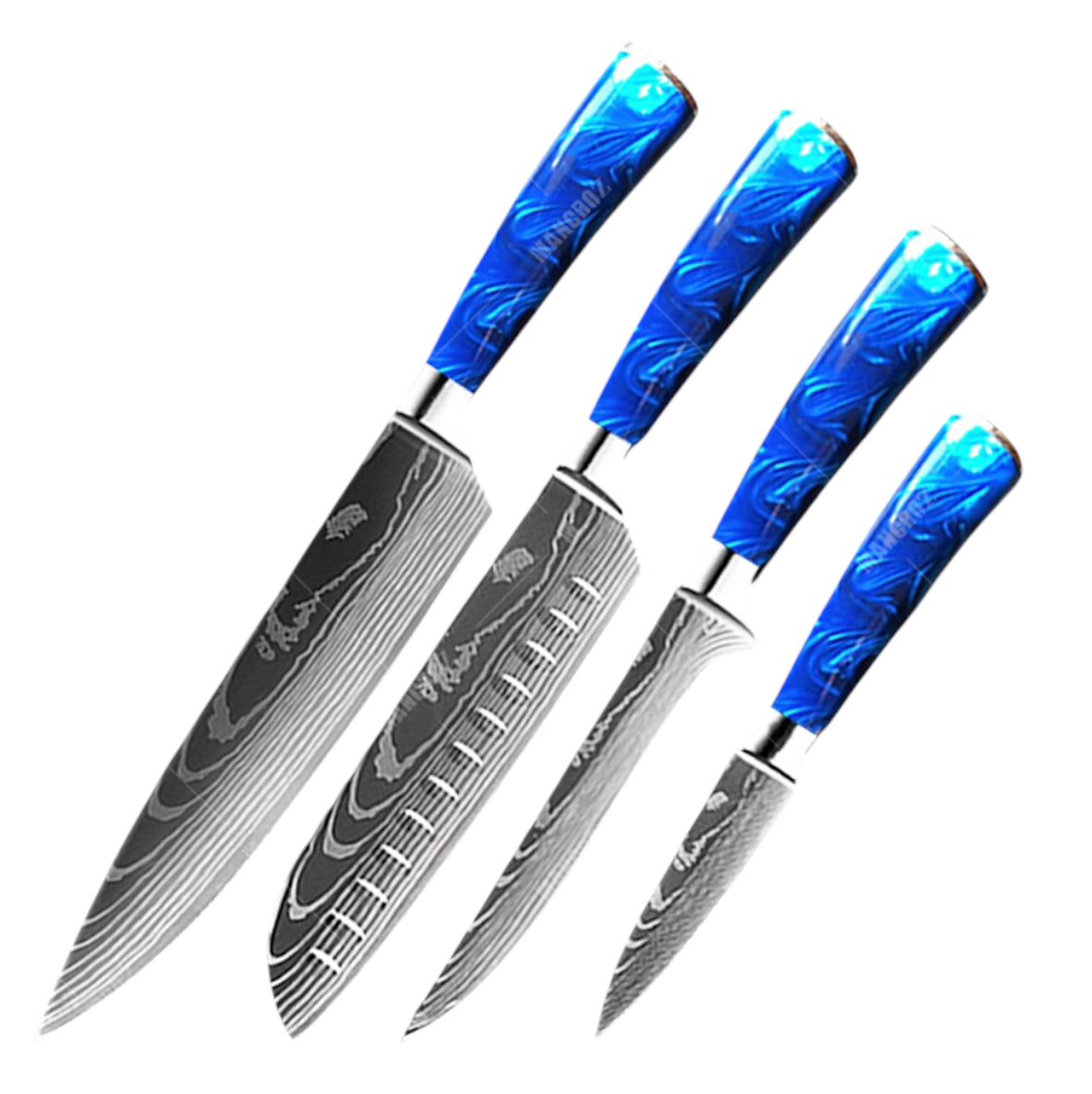 Set de Couteaux Damas — Manche Résine Bleu Océan