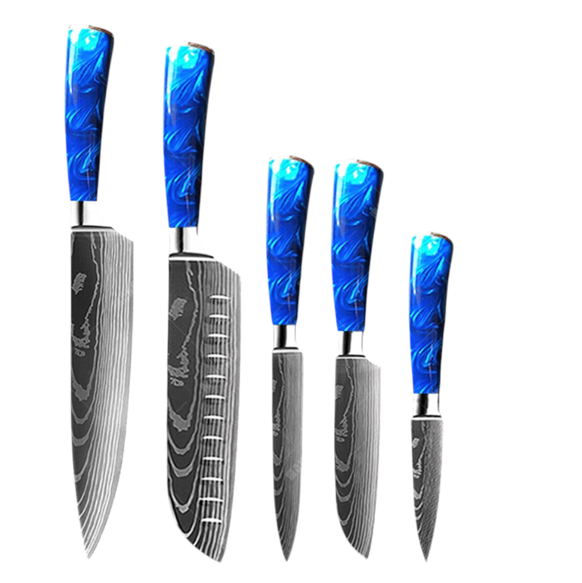 Set de Couteaux Damas — Manche Résine Bleu Océan