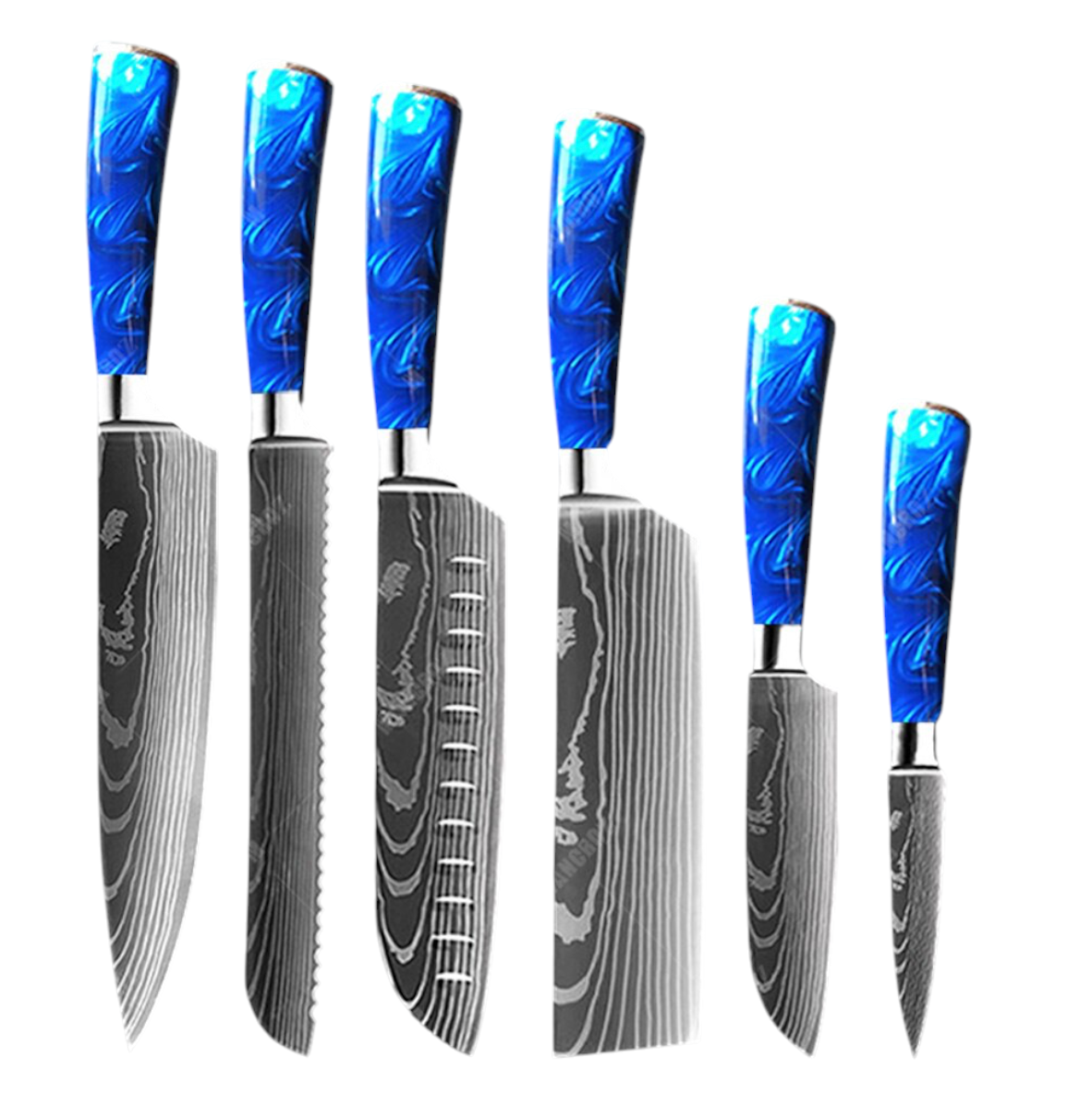 Set de Couteaux Damas — Manche Résine Bleu Océan