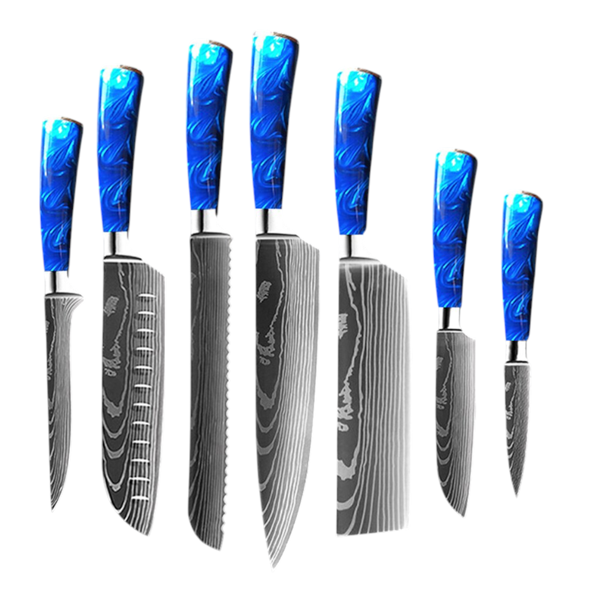 Set de Couteaux Damas — Manche Résine Bleu Océan