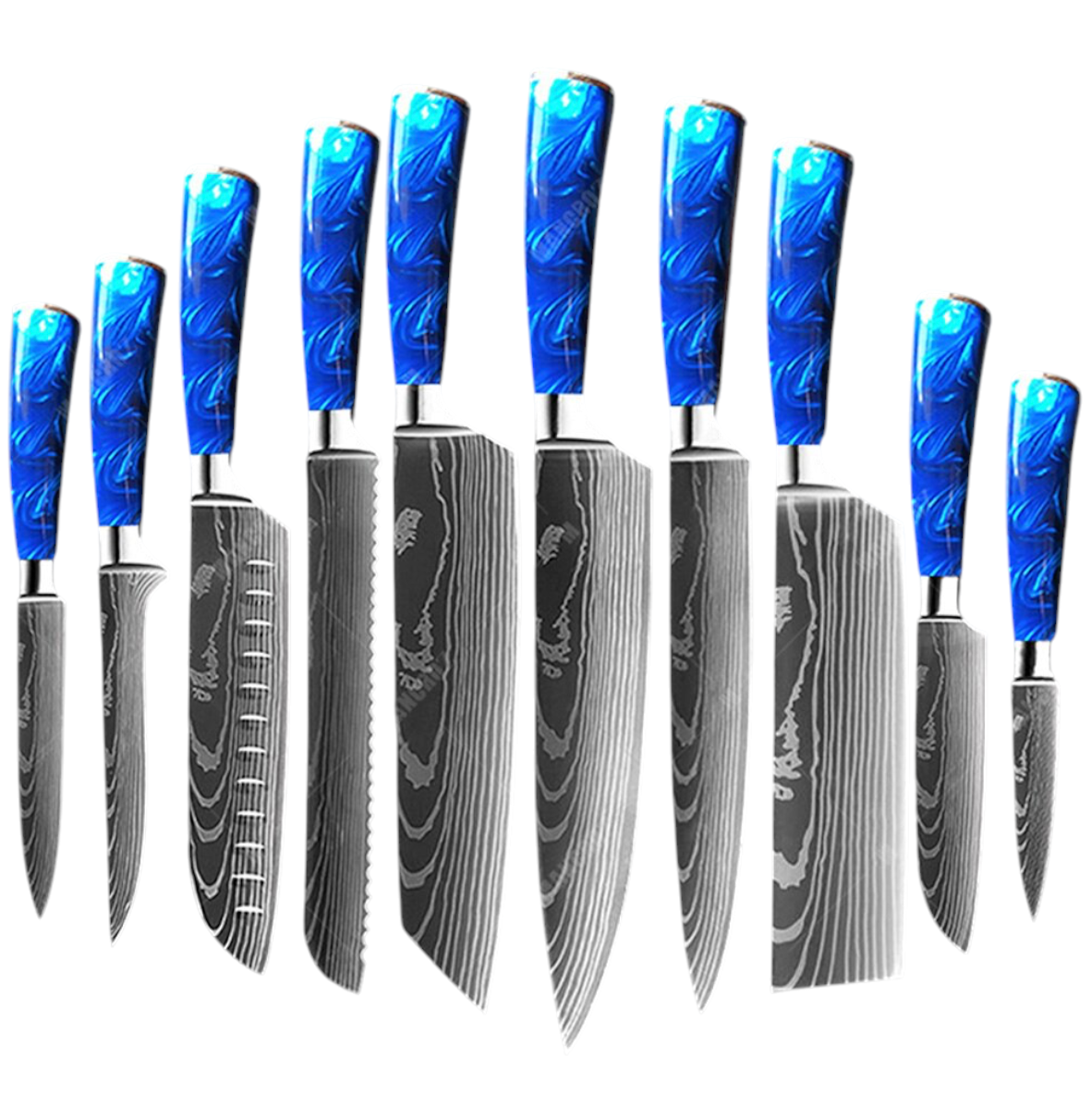 Set de Couteaux Damas — Manche Résine Bleu Océan