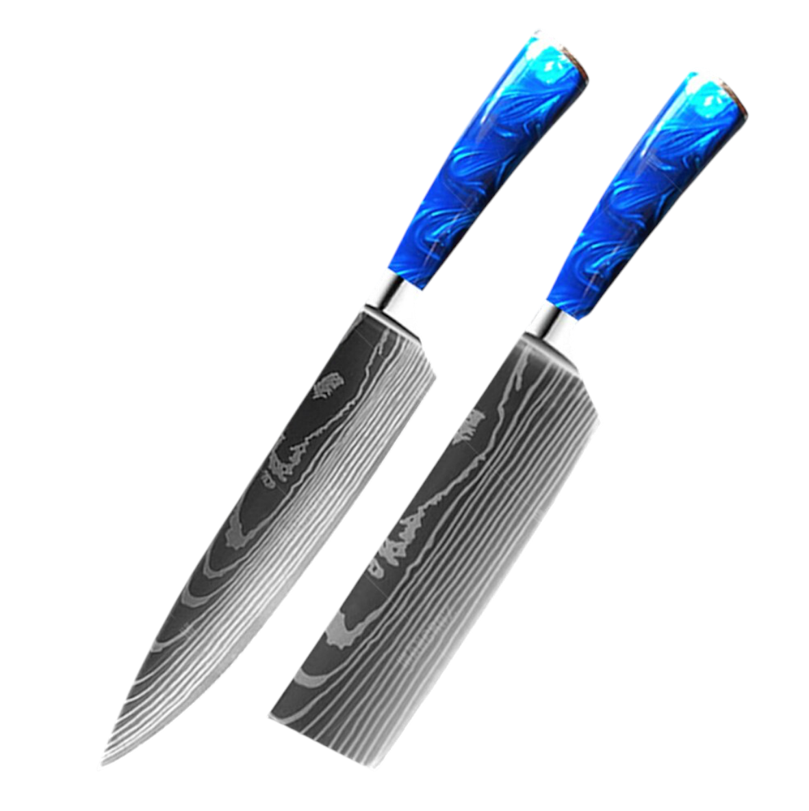 Set de Couteaux Damas — Manche Résine Bleu Océan