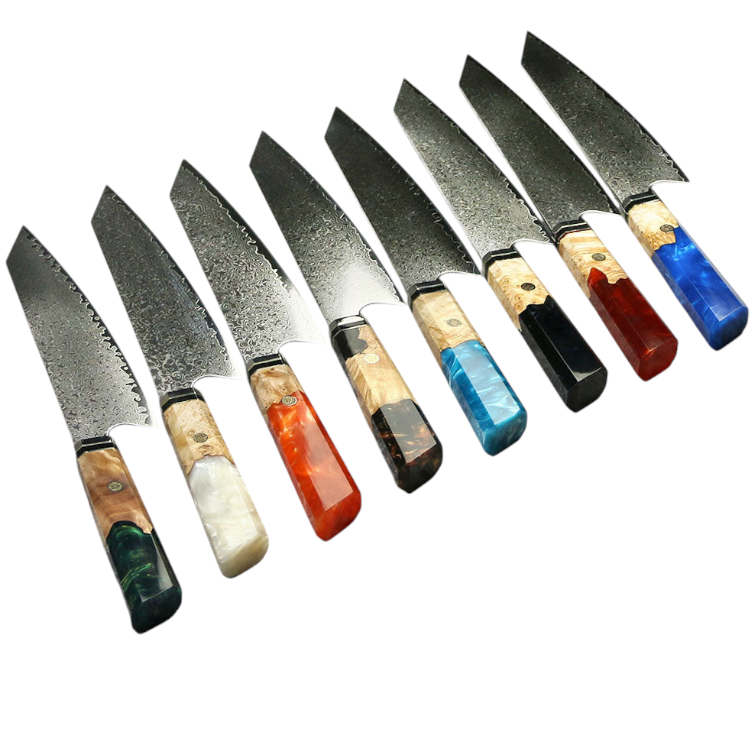 Couteau Kiritsuke Damas 67 Couches — Manche Bois Stabilisé