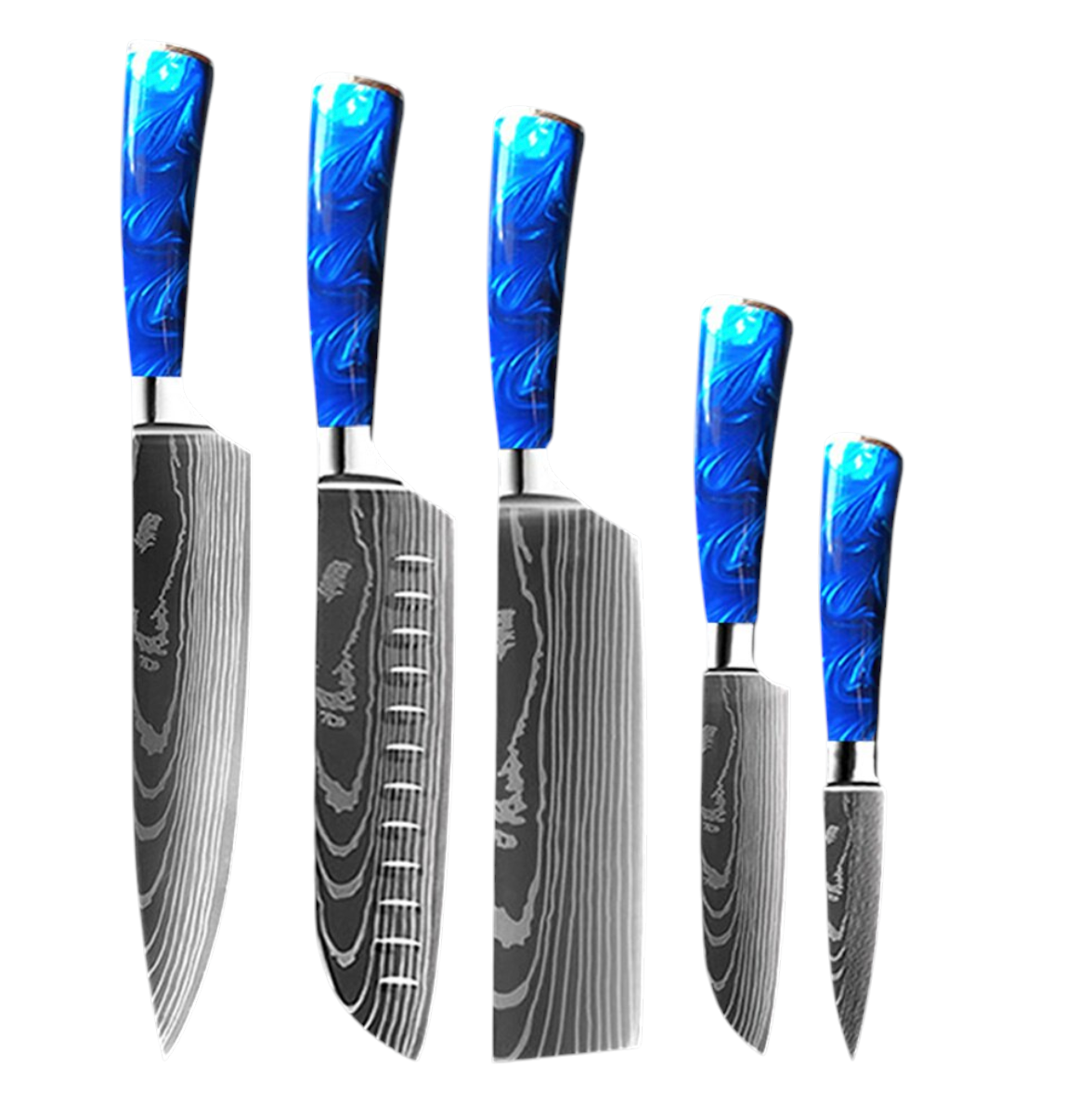 Set de Couteaux Damas — Manche Résine Bleu Océan