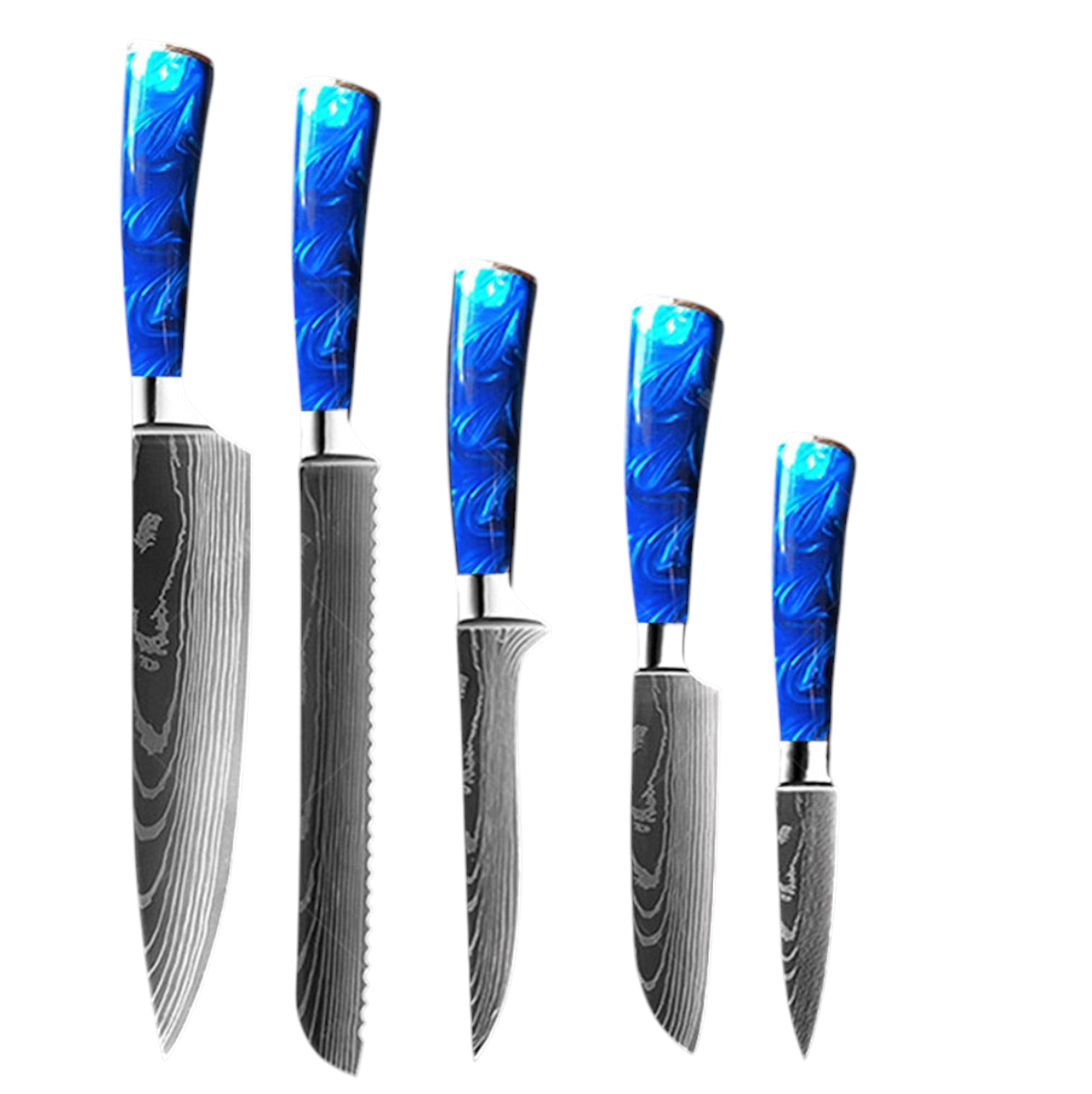 Set de Couteaux Damas — Manche Résine Bleu Océan