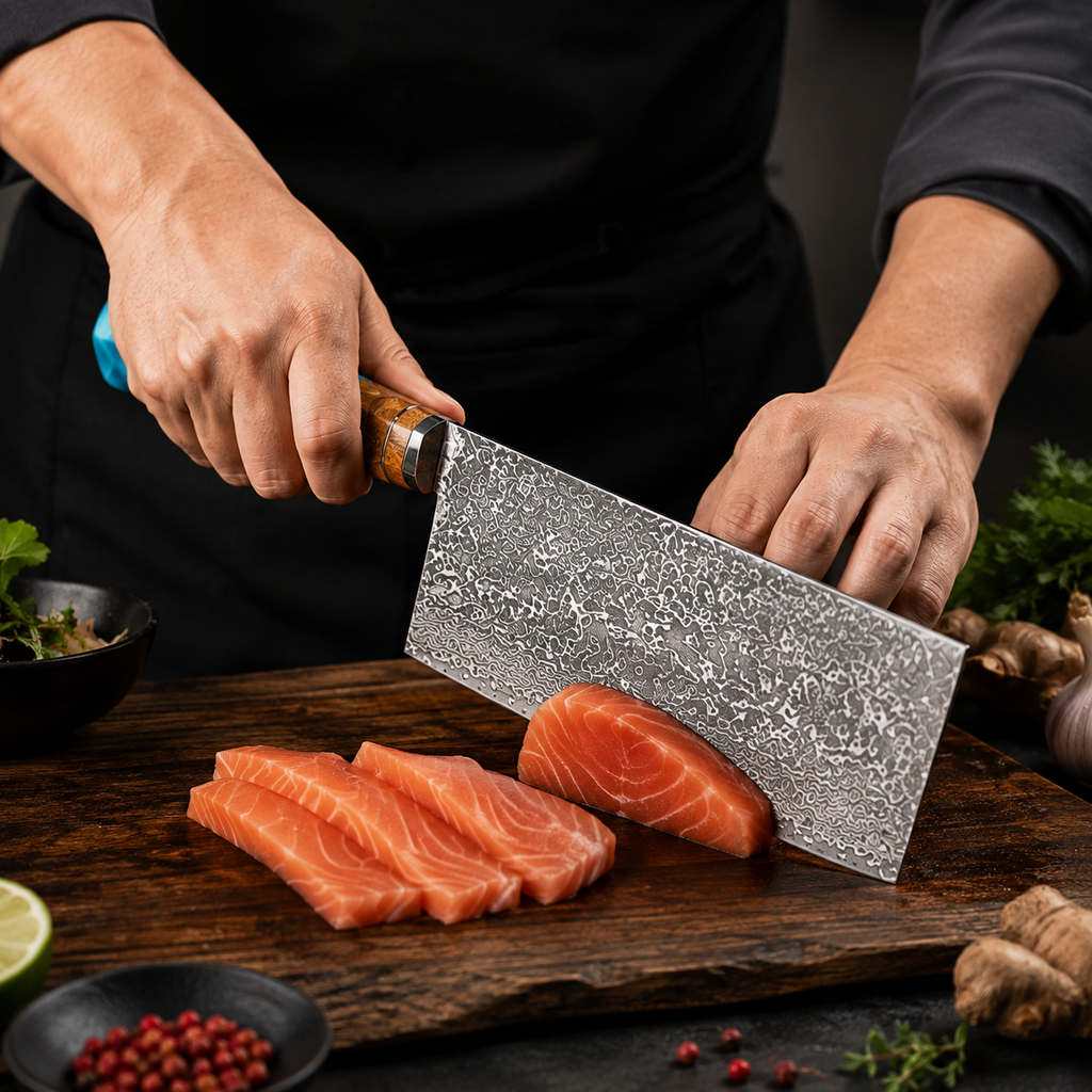 Couteau de Chef Damas — Manche Résine et Bois