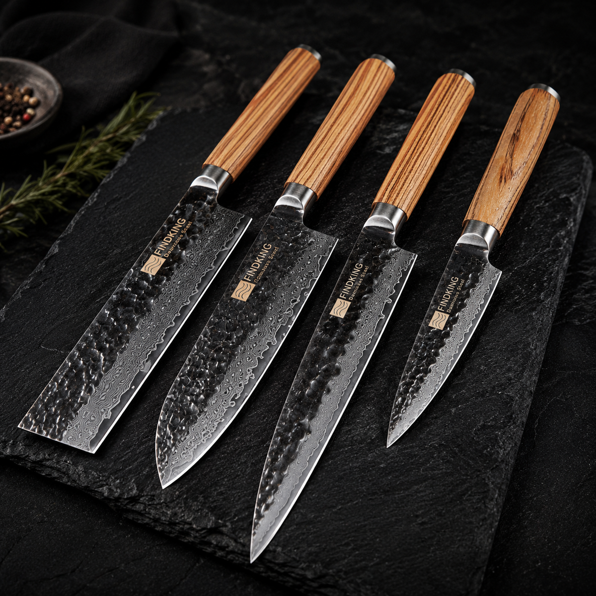 Set de 4 Couteaux Damas — Manche Bois Zébré