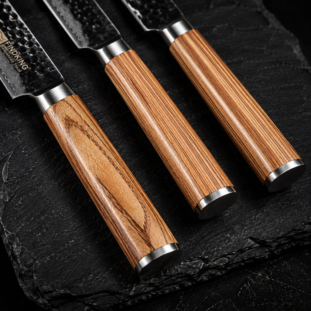 Set de 4 Couteaux Damas — Manche Bois Zébré