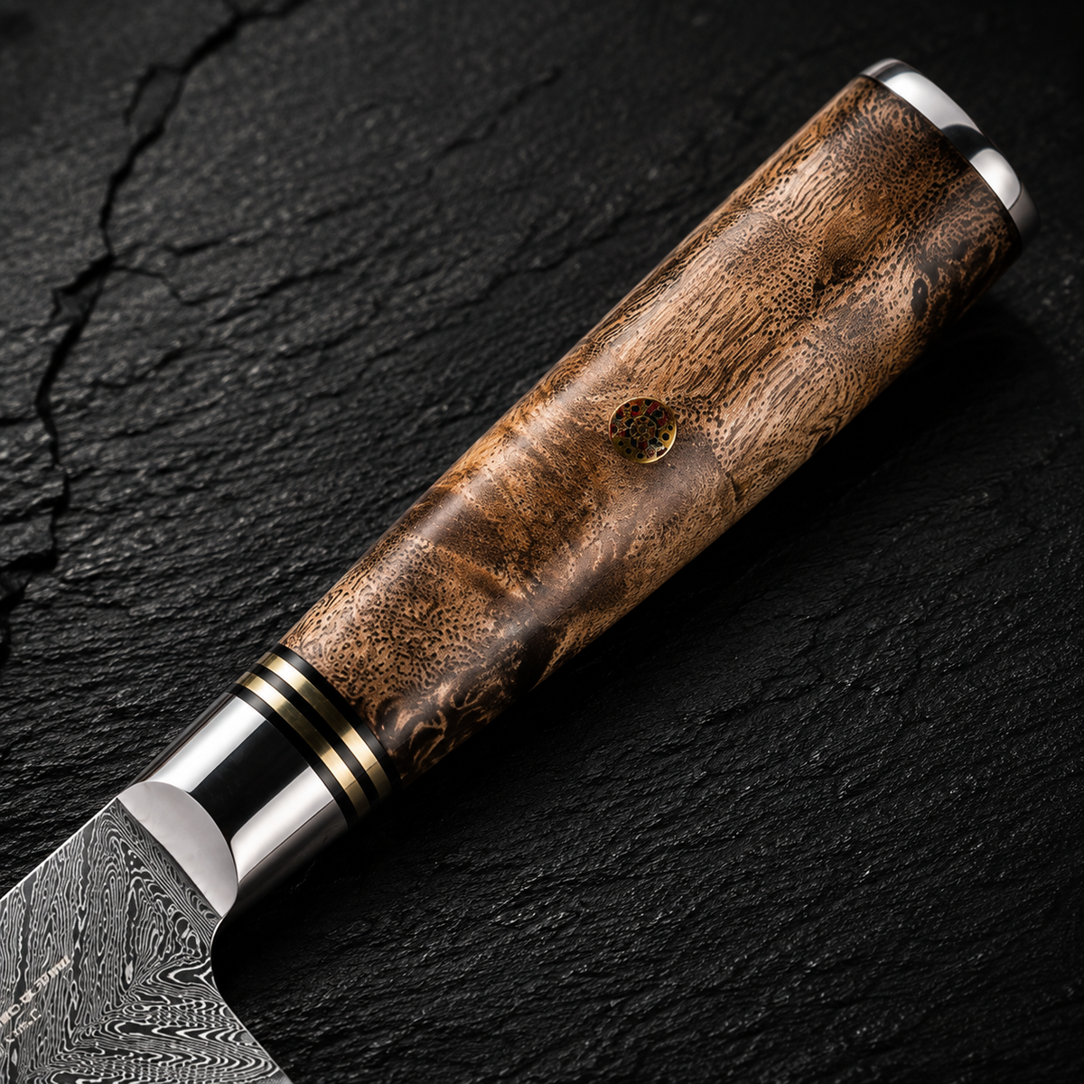 Couteau de Chef Damas AUS10 — Manche Bois Veiné