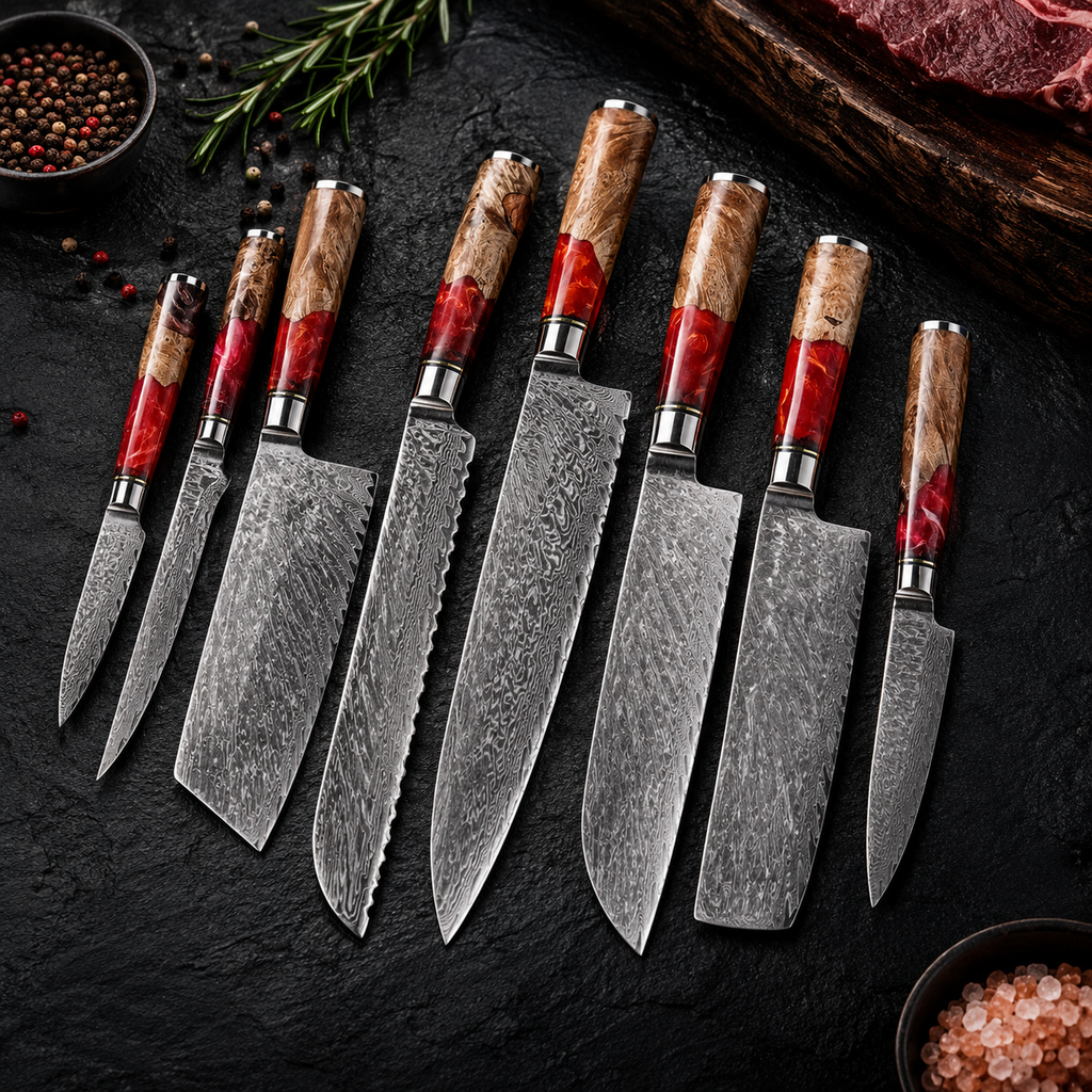 Set de Couteaux VG10 — Manche Résine Rouge