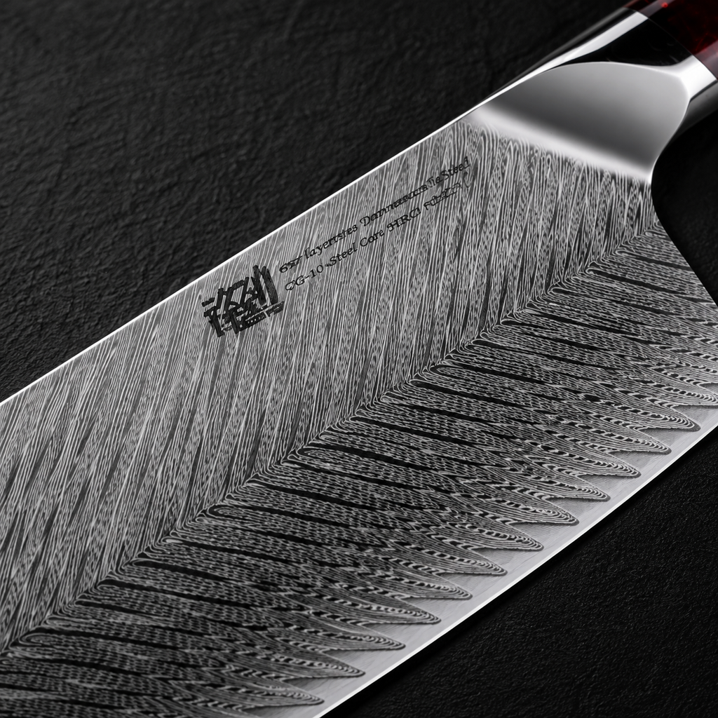 Couteau de Chef Damas — Manche Résine et Bois