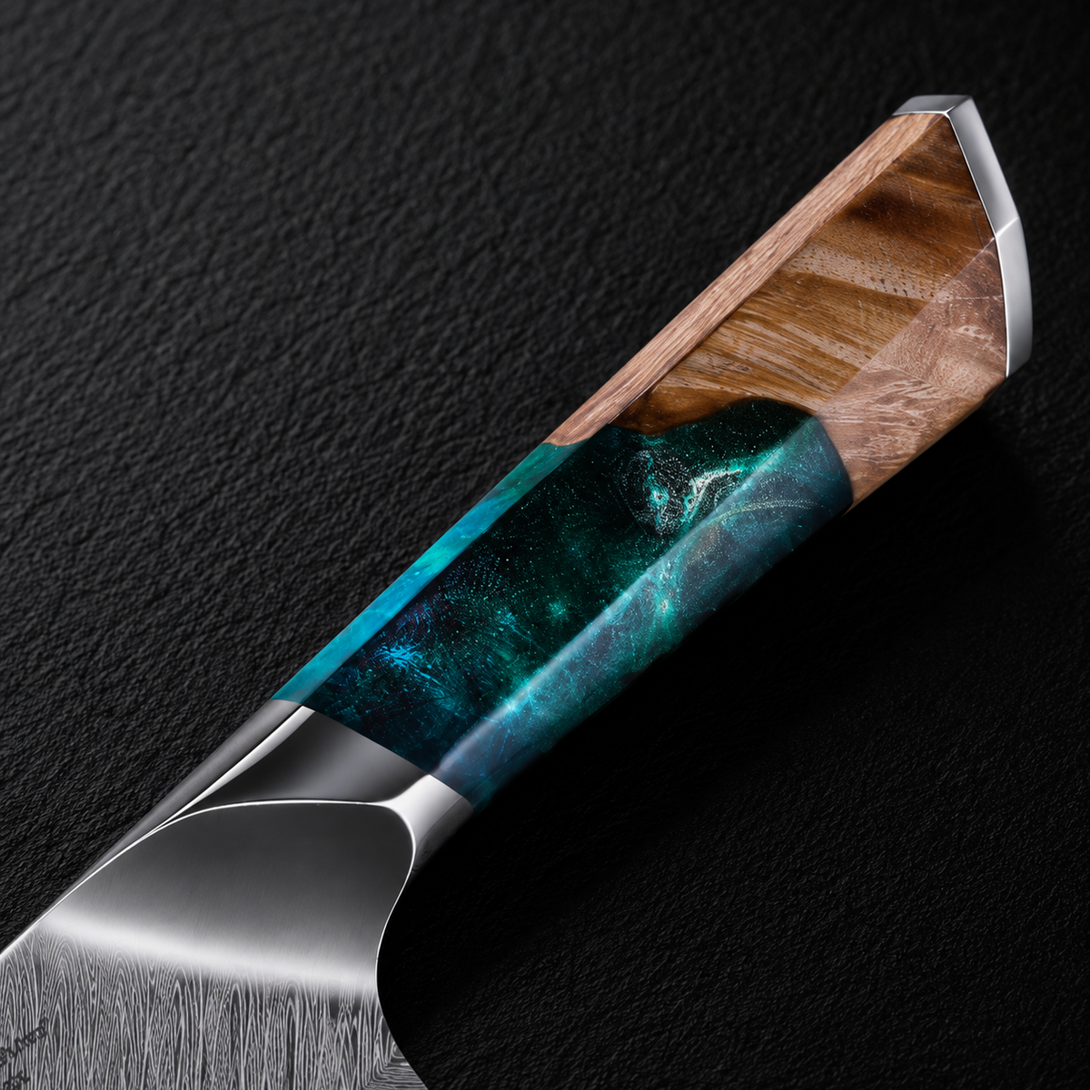 Couteau de Chef Damas — Manche Résine et Bois