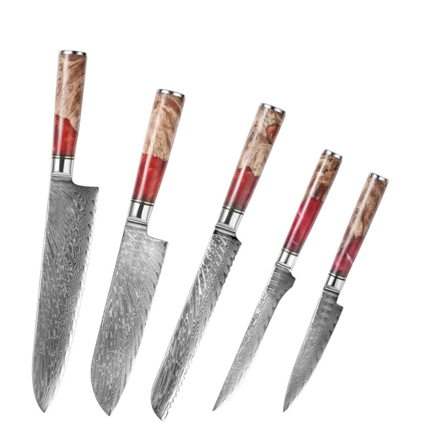 Set de Couteaux VG10 — Manche Résine Rouge
